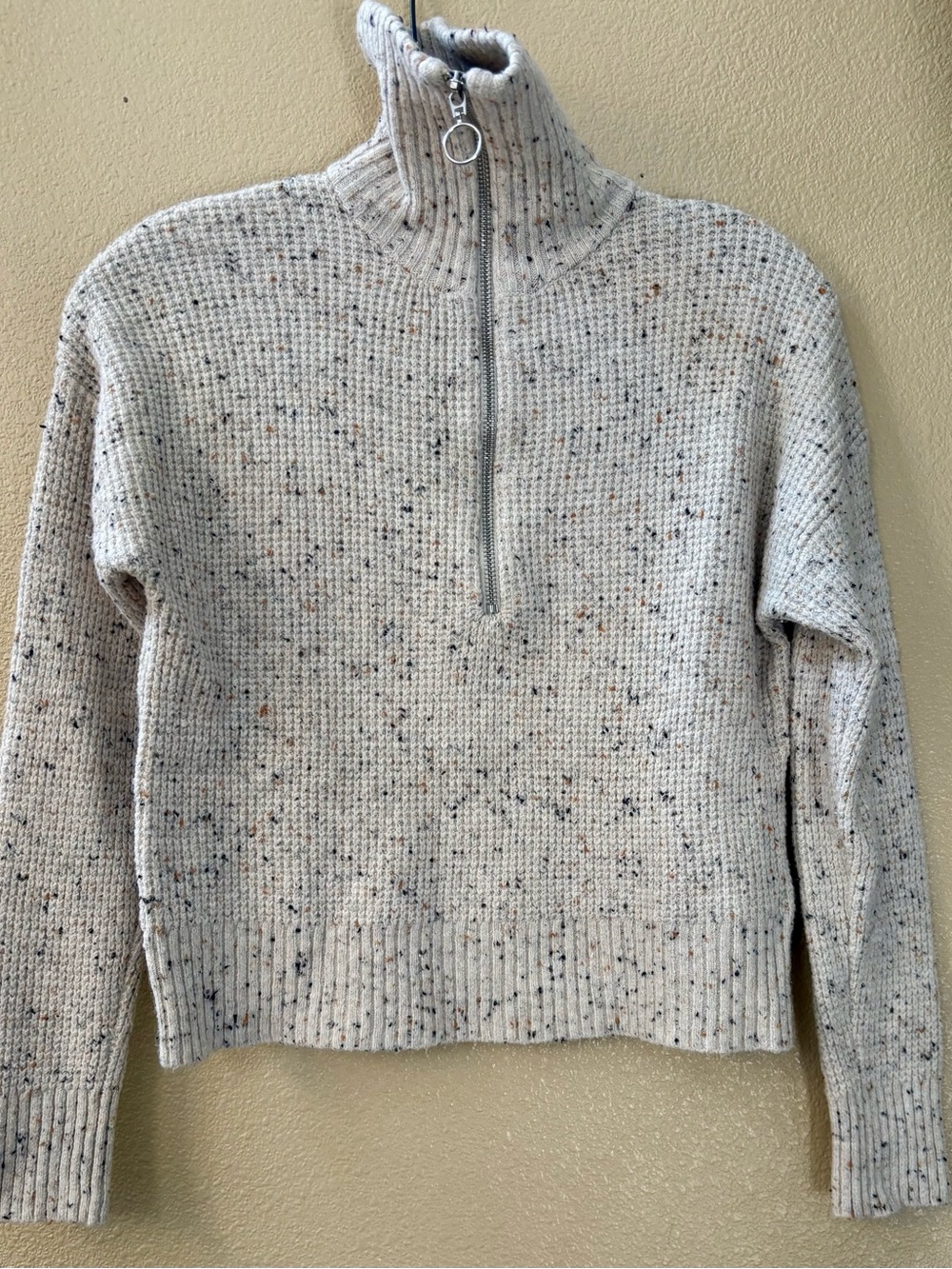 William Rast Cream Speckled Half-Zip Turtleneck Sweater